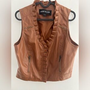 Country Western Brown Faux Leather Ruffle-Front Vest XL